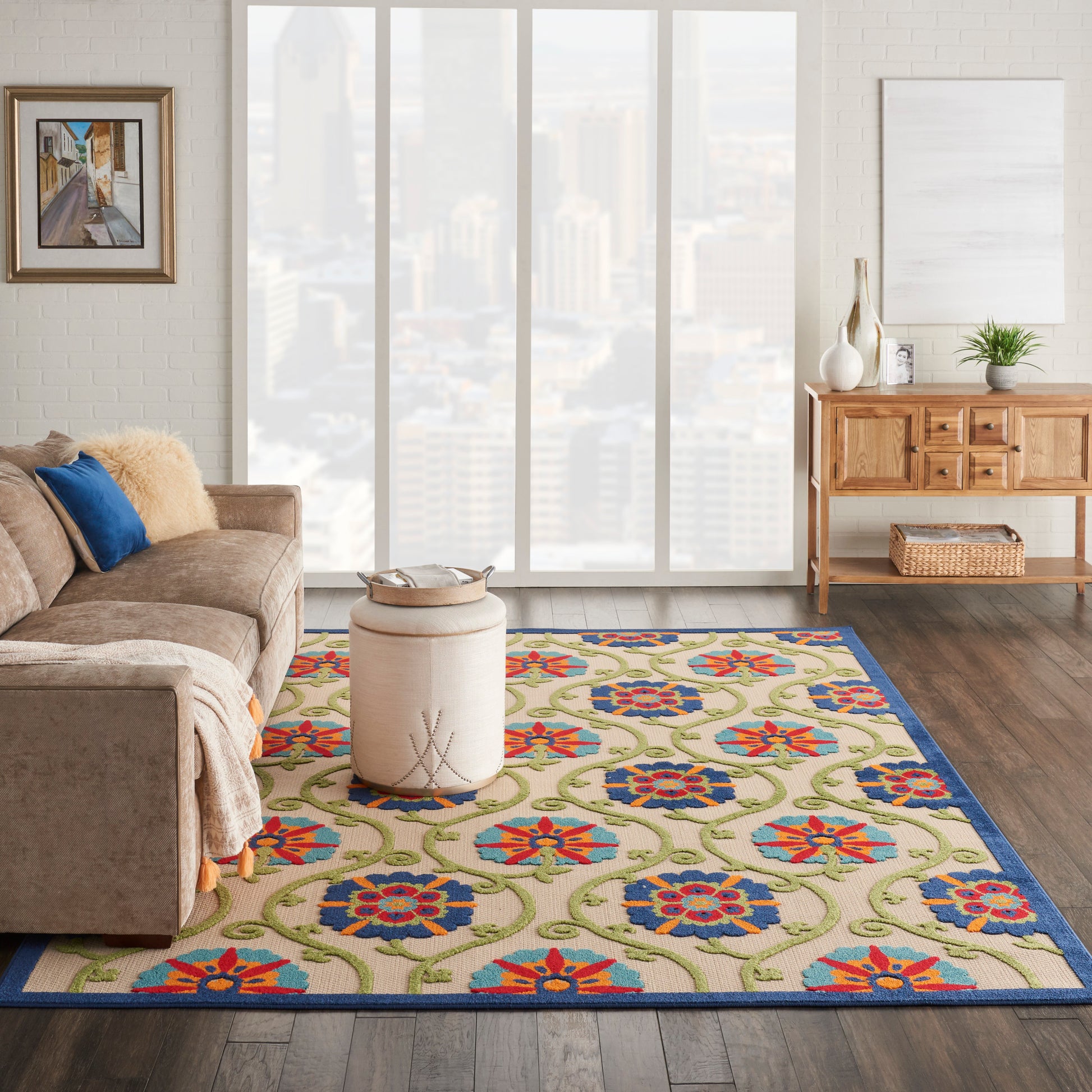 Nourison Home Aloha  Blue Multicolor  Contemporary