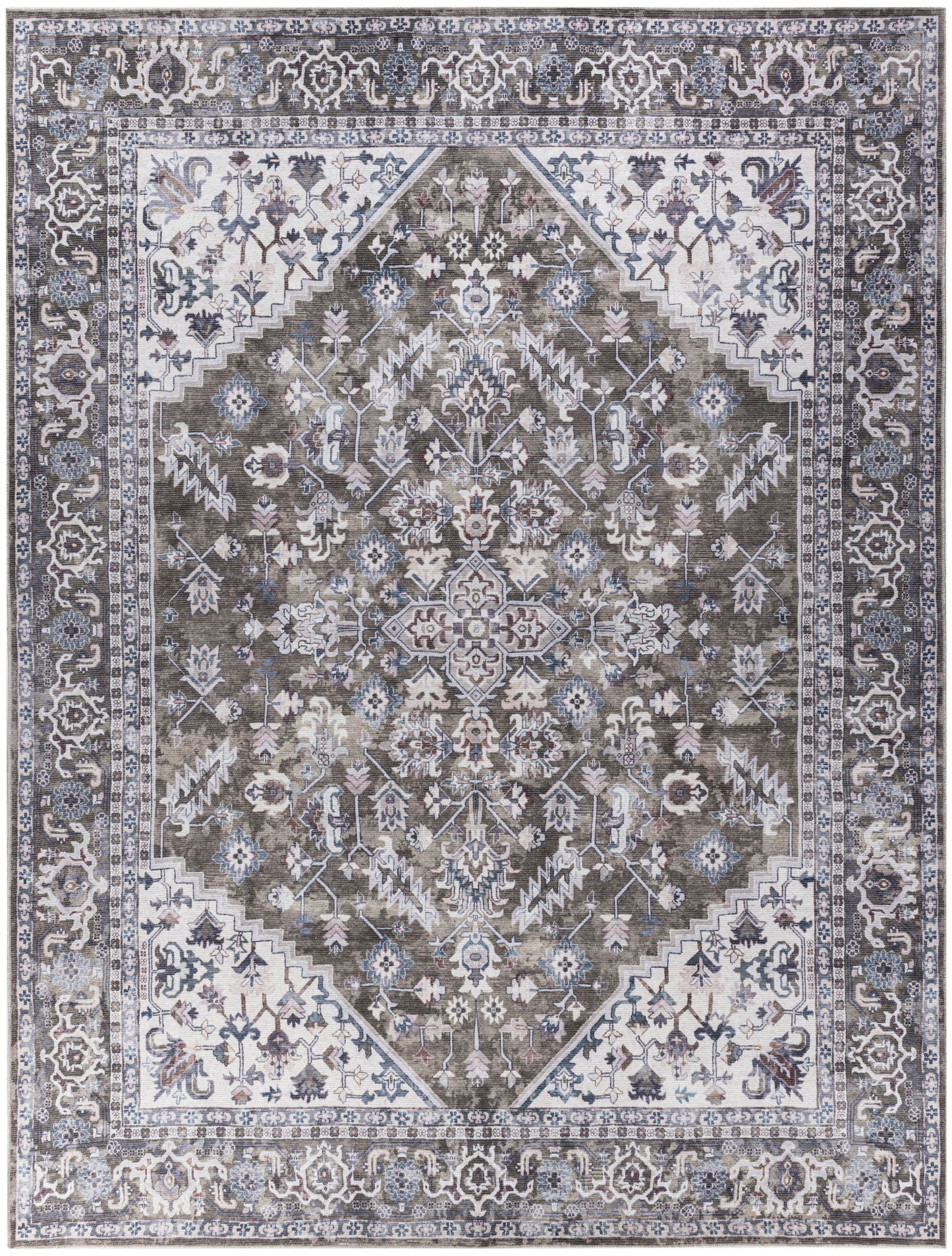 Nourison Home New Concept Washables SR104 Olive Ivory Traditional Machine Woven Rug