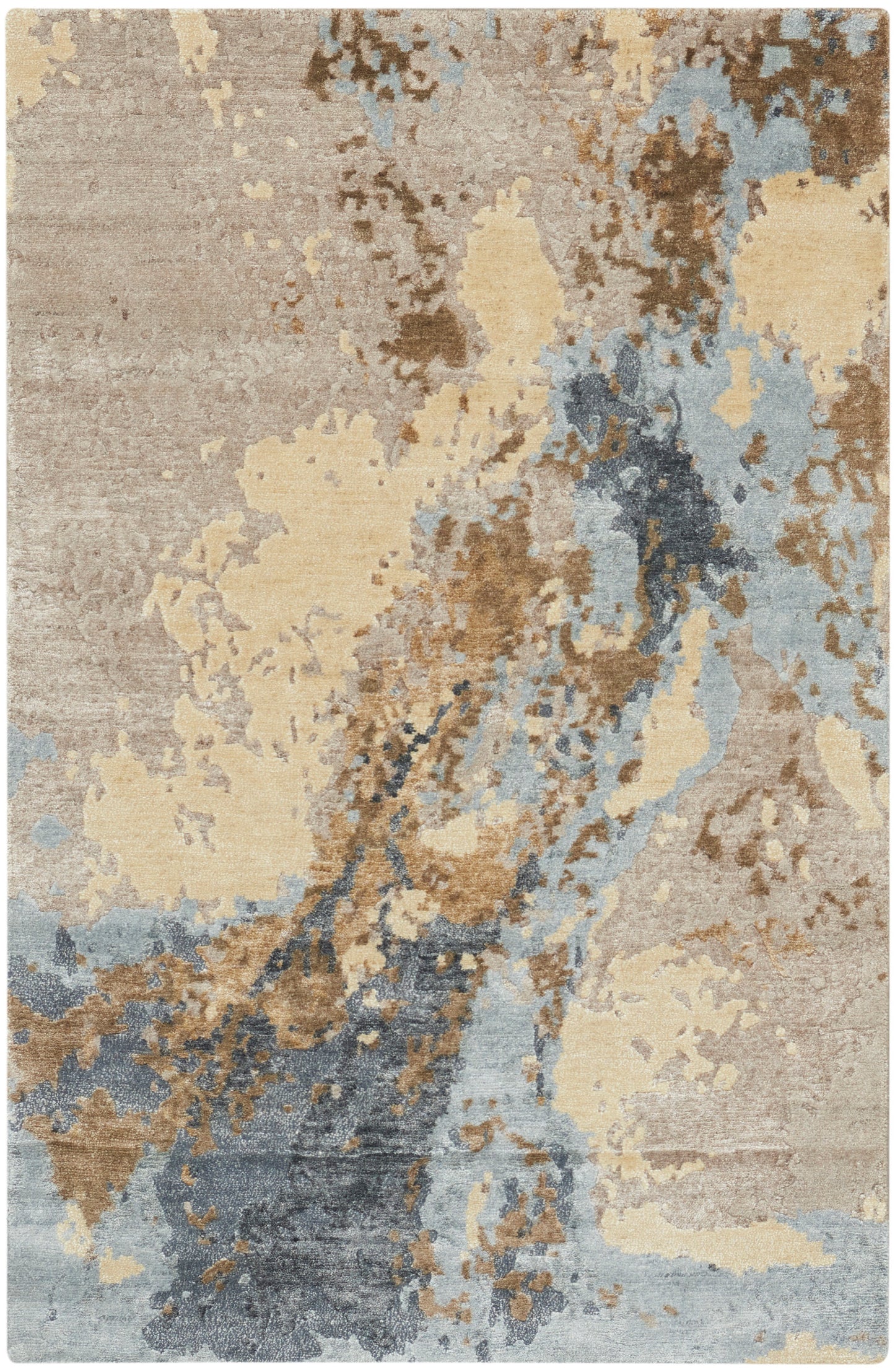 Nourison Home Silk Shadows SHA23 Beige Blue Contemporary Hand Knotted Rug