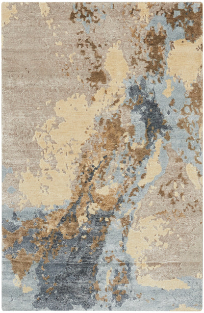 Nourison Home Silk Shadows SHA23 Beige Blue Contemporary Hand Knotted Rug