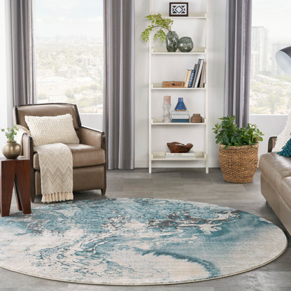 Nourison Home Maxell  Ivory Teal  Contemporary