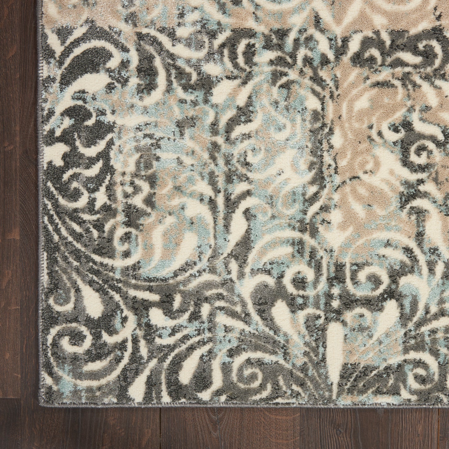 Nourison Home Marmara  Charcoal Teal Ivory  Contemporary
