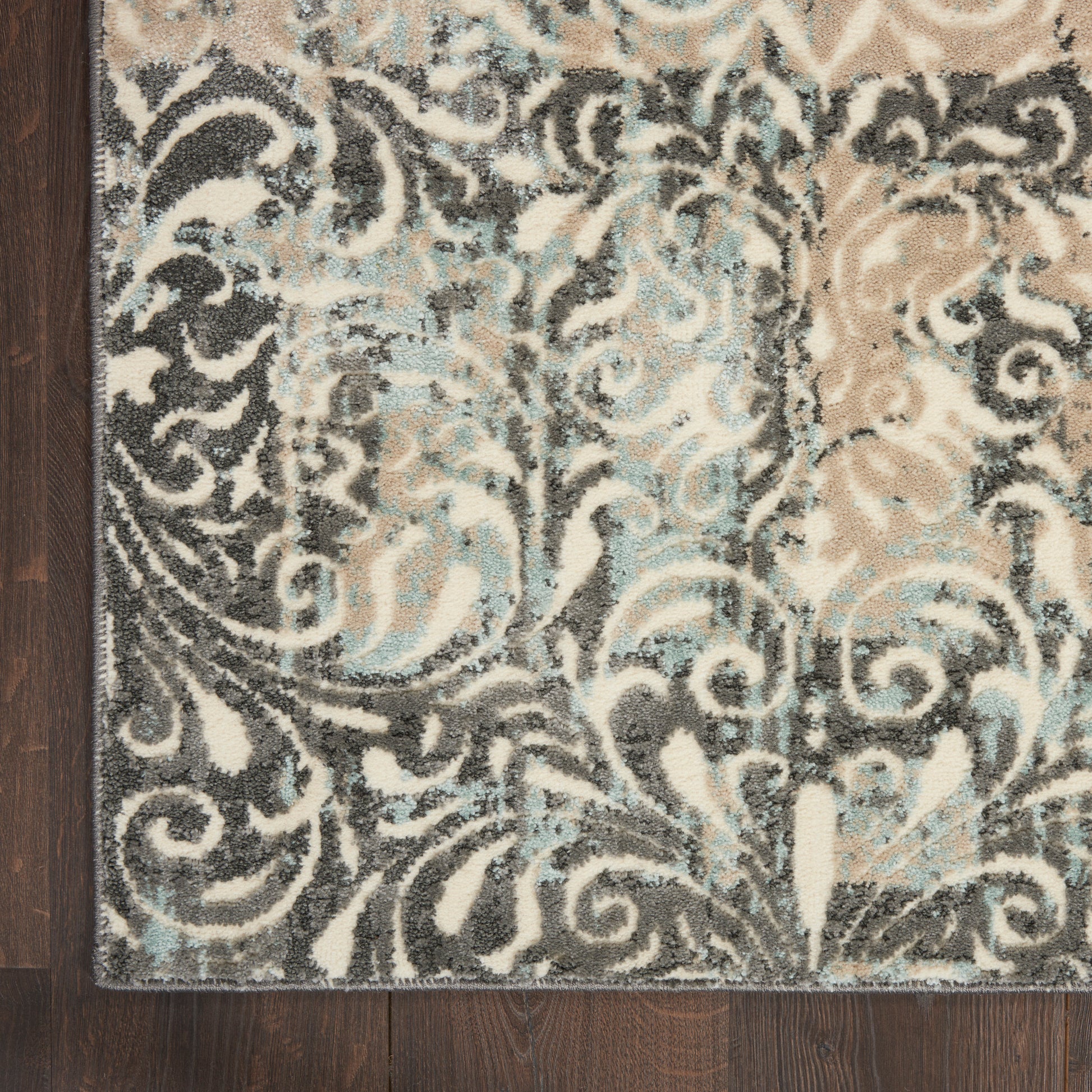 Nourison Home Marmara  Charcoal Teal Ivory  Contemporary