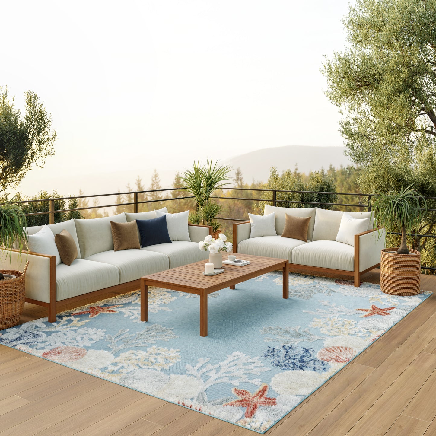 Nourison Home Suncoast  Teal Multicolor  Contemporary