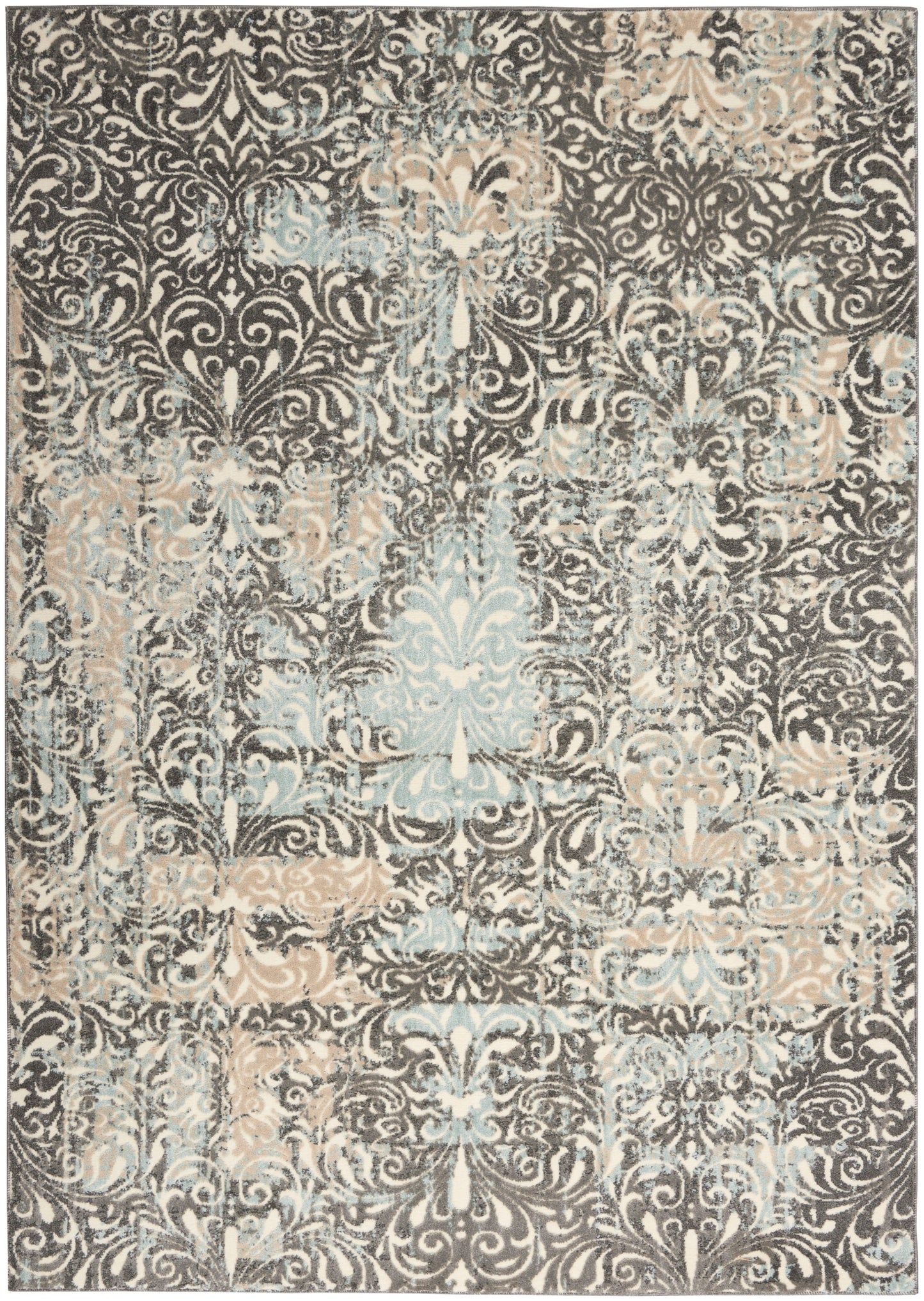 Nourison Home Marmara MRA04 Charcoal Teal Ivory Contemporary Power-loomed Rug
