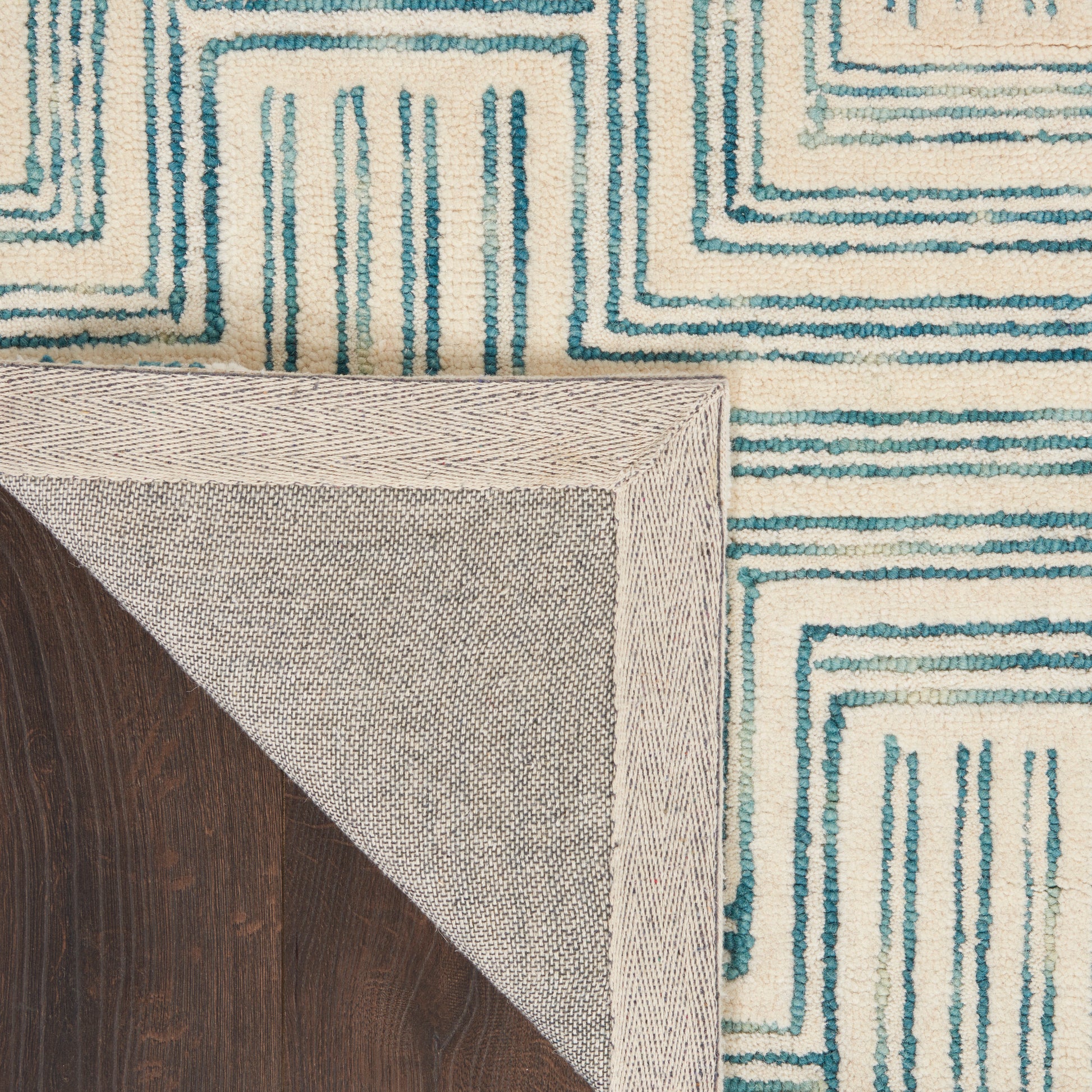 Nourison Home Interlock  Ivory Turquoise  Contemporary