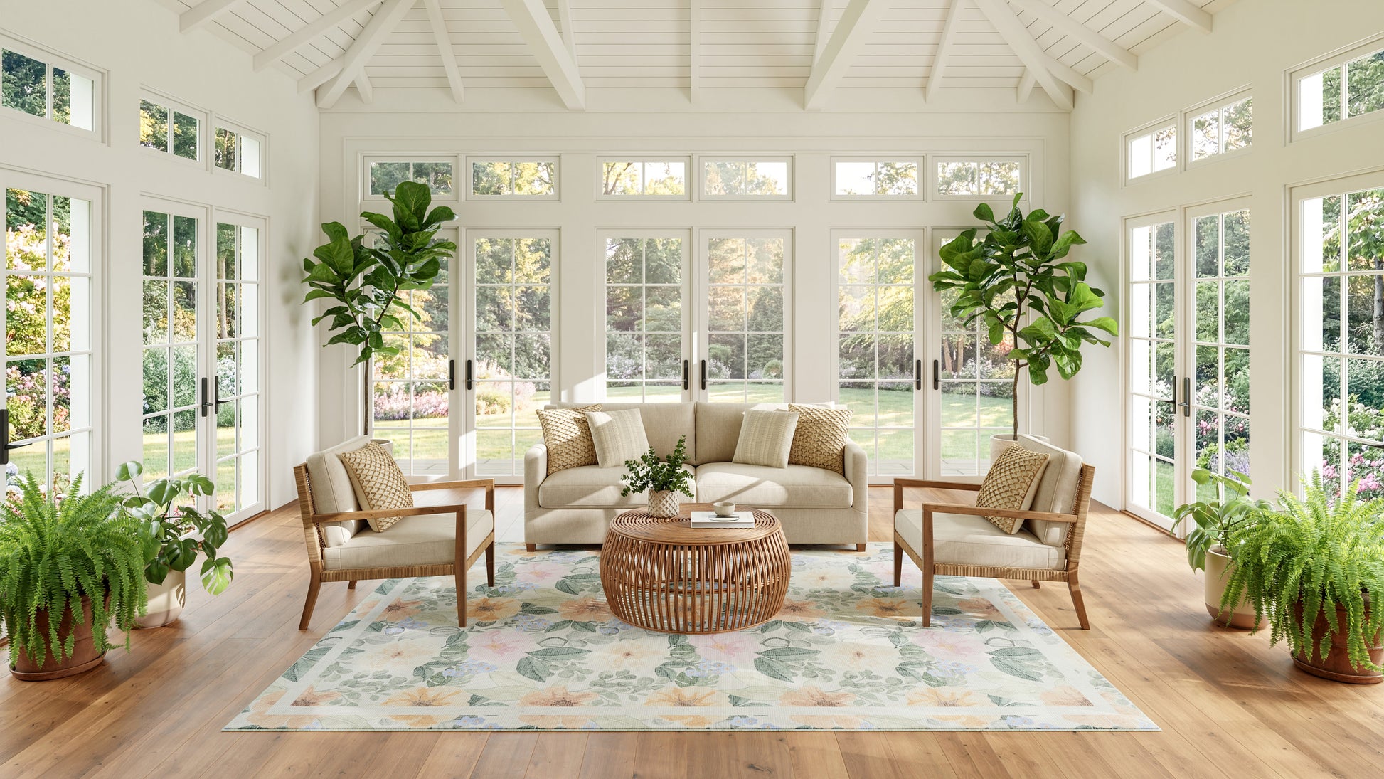 Nourison Home Botanical Washables  Ivory Multicolor  Contemporary