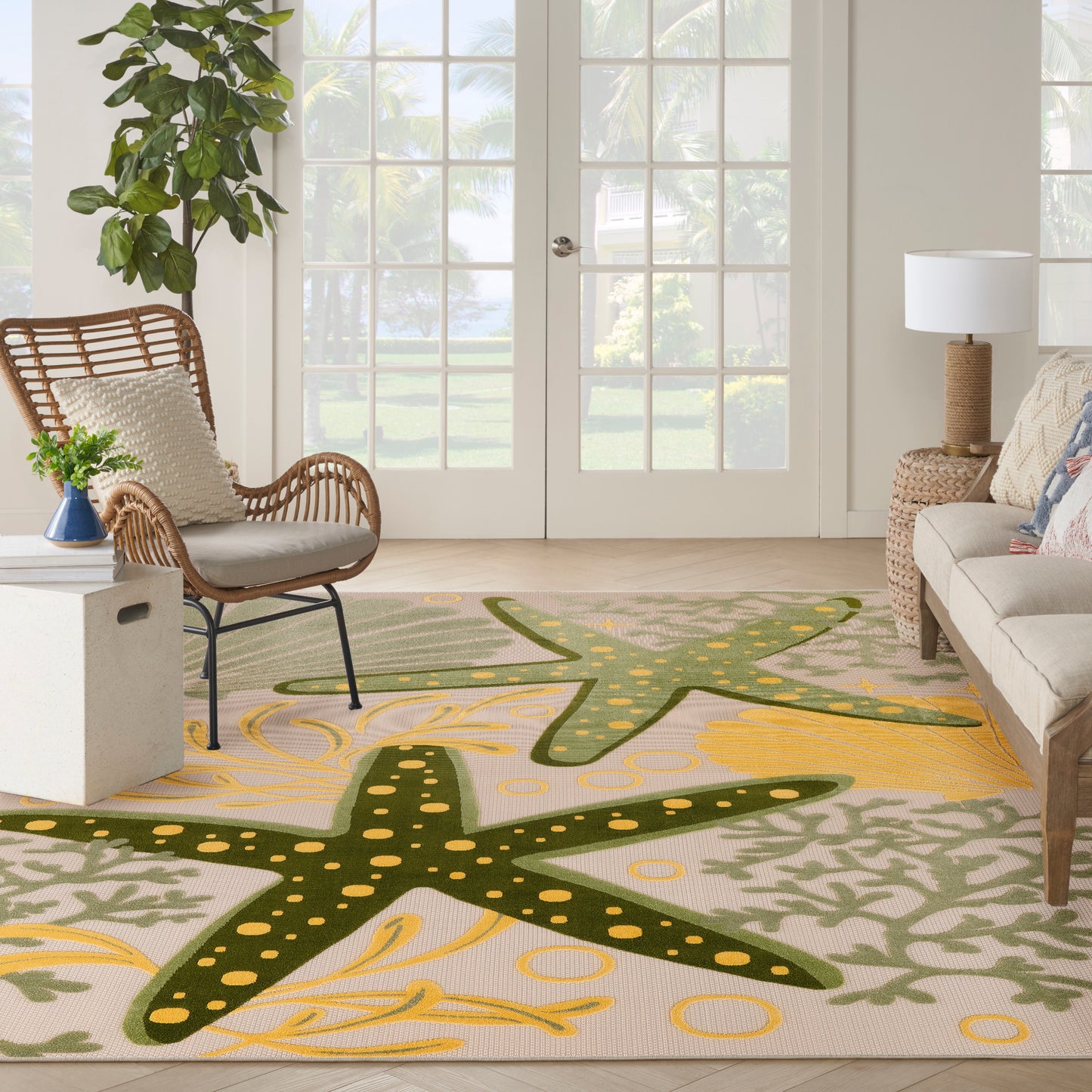 Nourison Home Aloha  Green Yellow  Contemporary