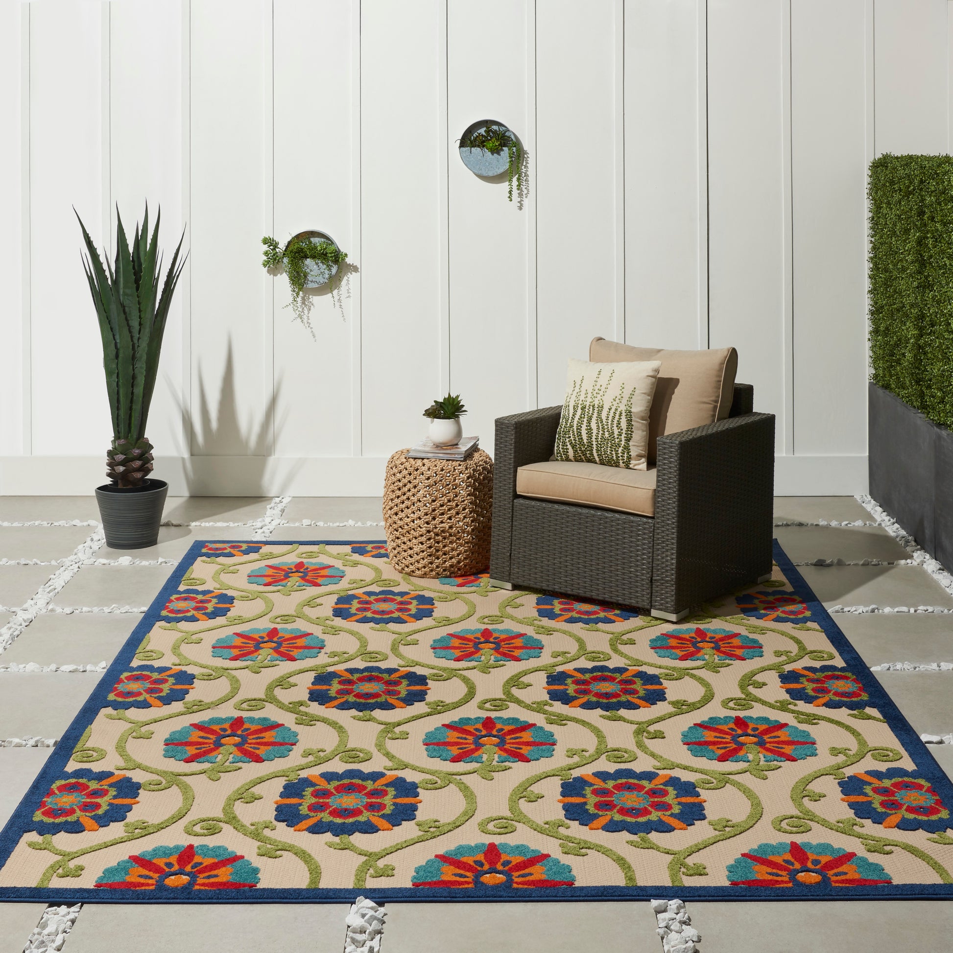 Nourison Home Aloha  Blue Multicolor  Contemporary