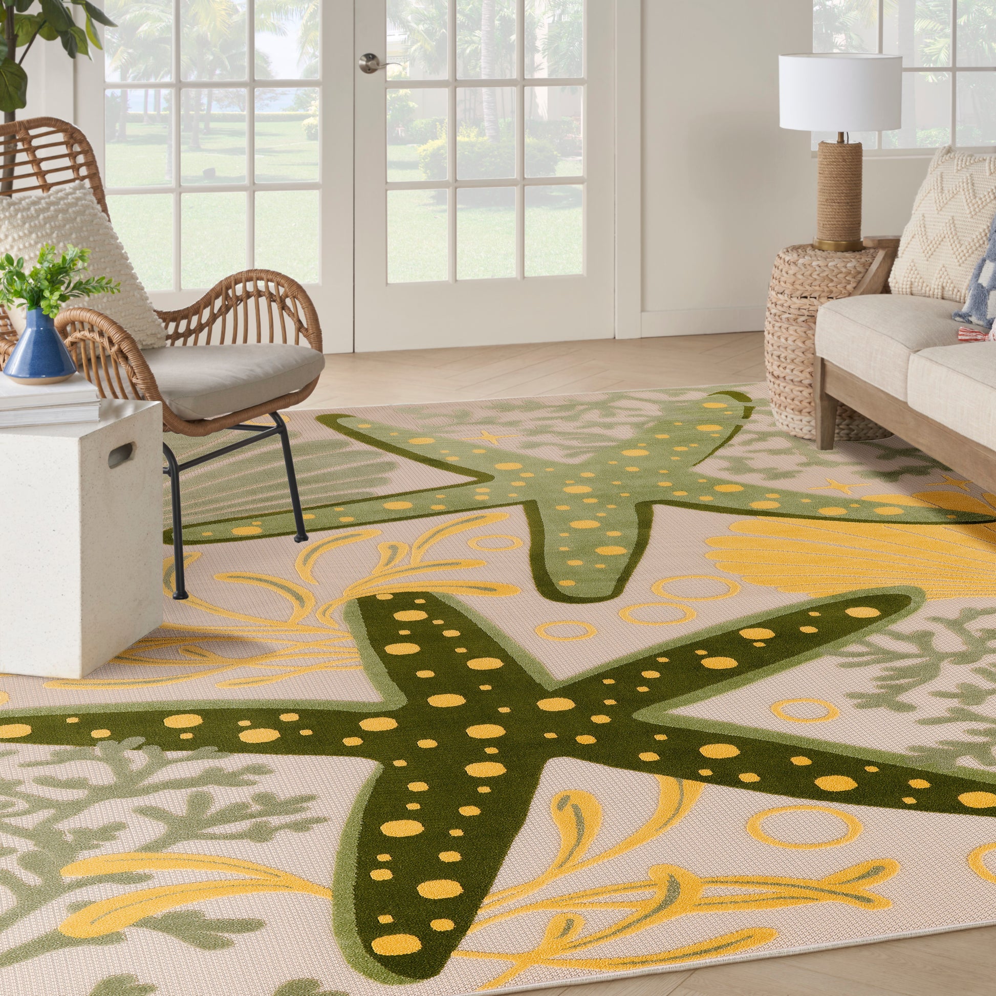 Nourison Home Aloha  Green Yellow  Contemporary