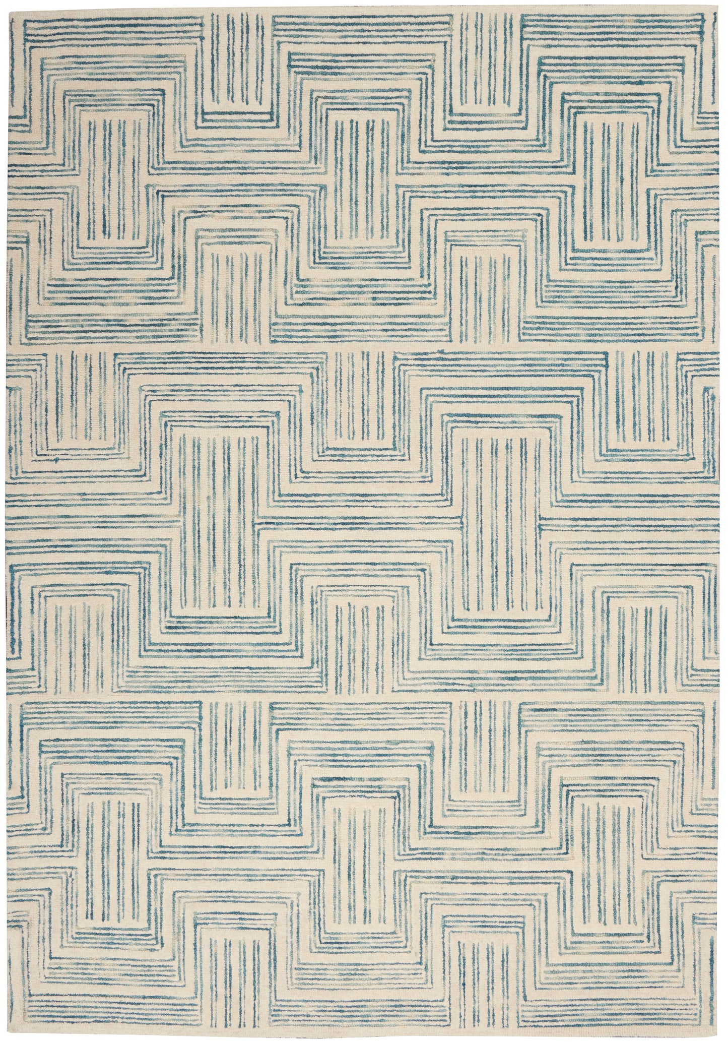 Nourison Home Interlock ITL06 Ivory Turquoise Contemporary Tufted Rug