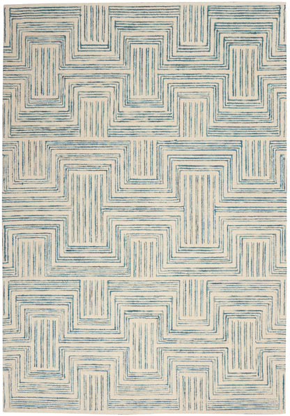 Nourison Home Interlock ITL06 Ivory Turquoise Contemporary Tufted Rug