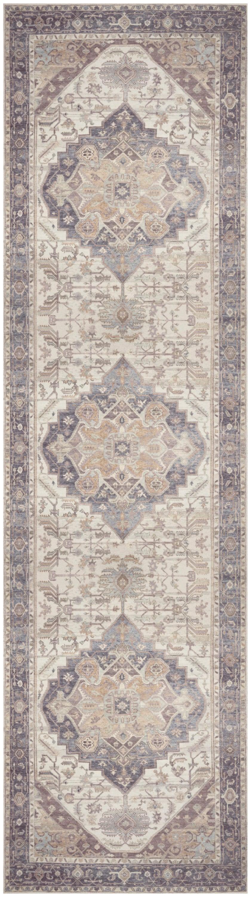 Nourison Home Vintage Washables VWS13 Ivory Purple Traditional Flat Weave Rug