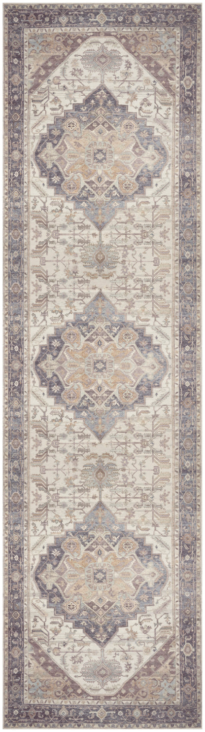 Nourison Home Vintage Washables VWS13 Ivory Purple Traditional Flat Weave Rug