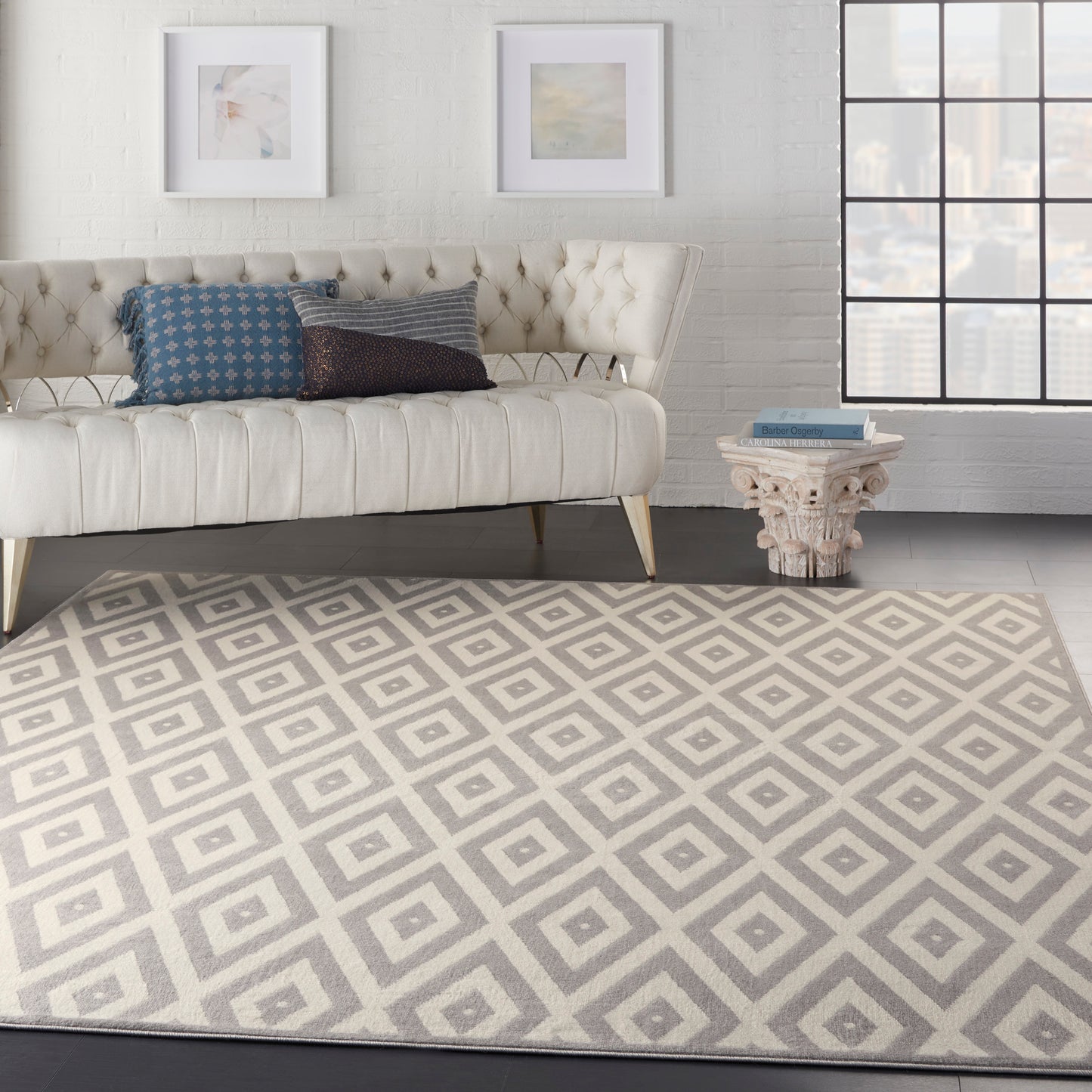 Nourison Home Grafix  White Grey  Contemporary