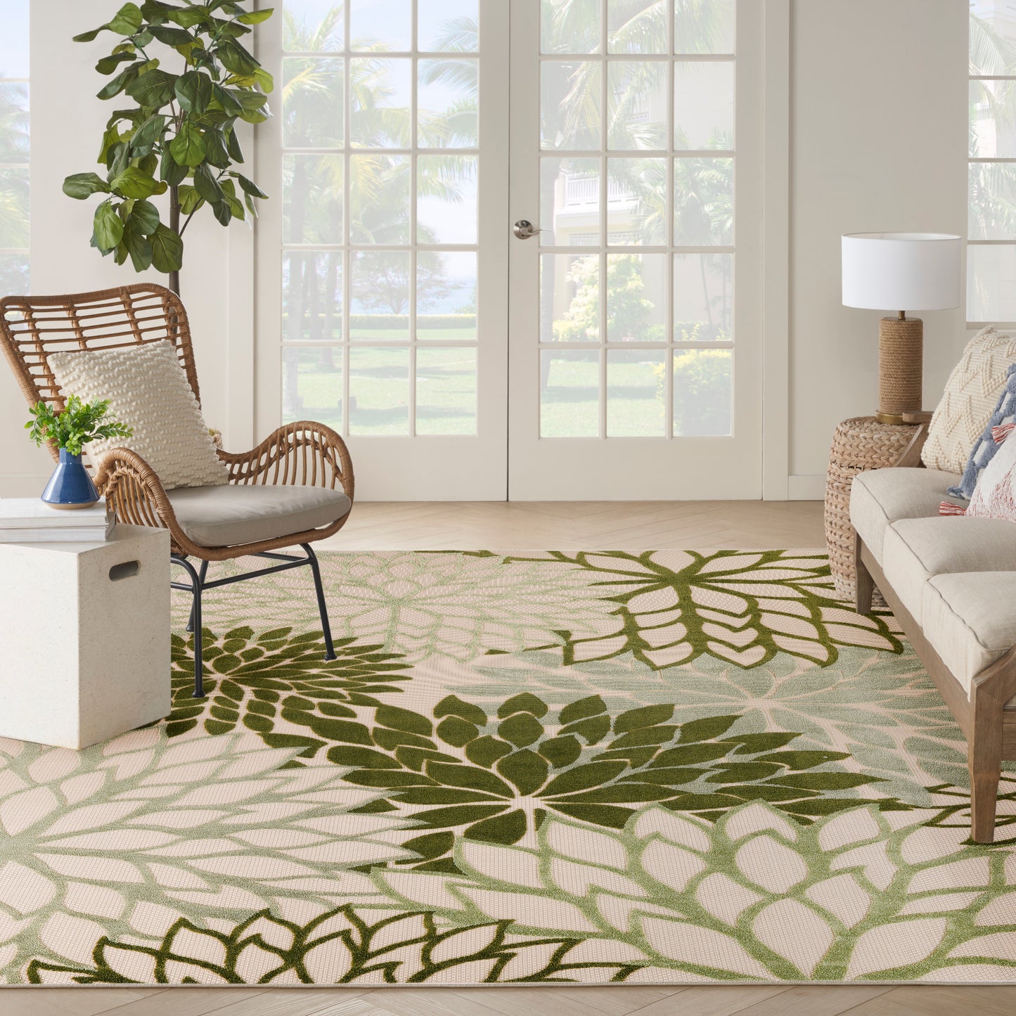 Nourison Home Aloha  Ivory Green  Contemporary