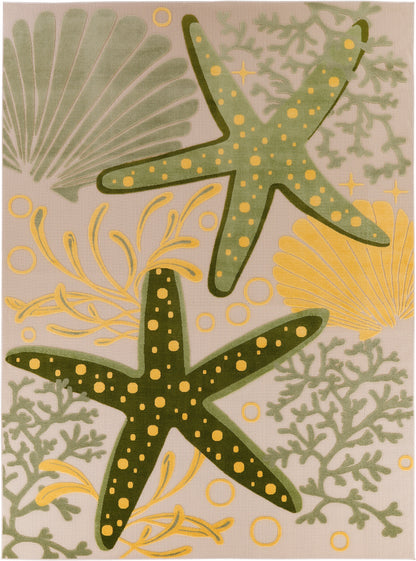 Nourison Home Aloha ALH24 Green Yellow Contemporary Power-loomed Rugs
