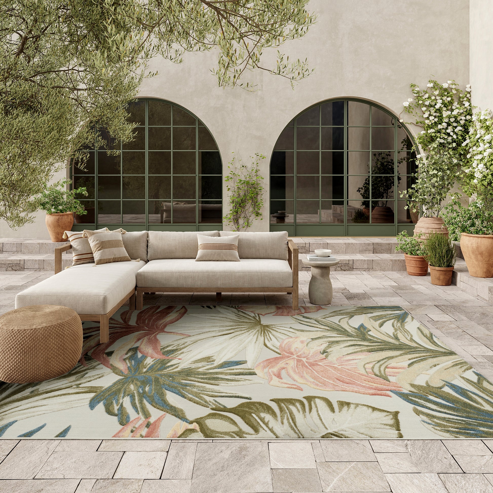 Nourison Home Aloha  Ivory Green  Contemporary