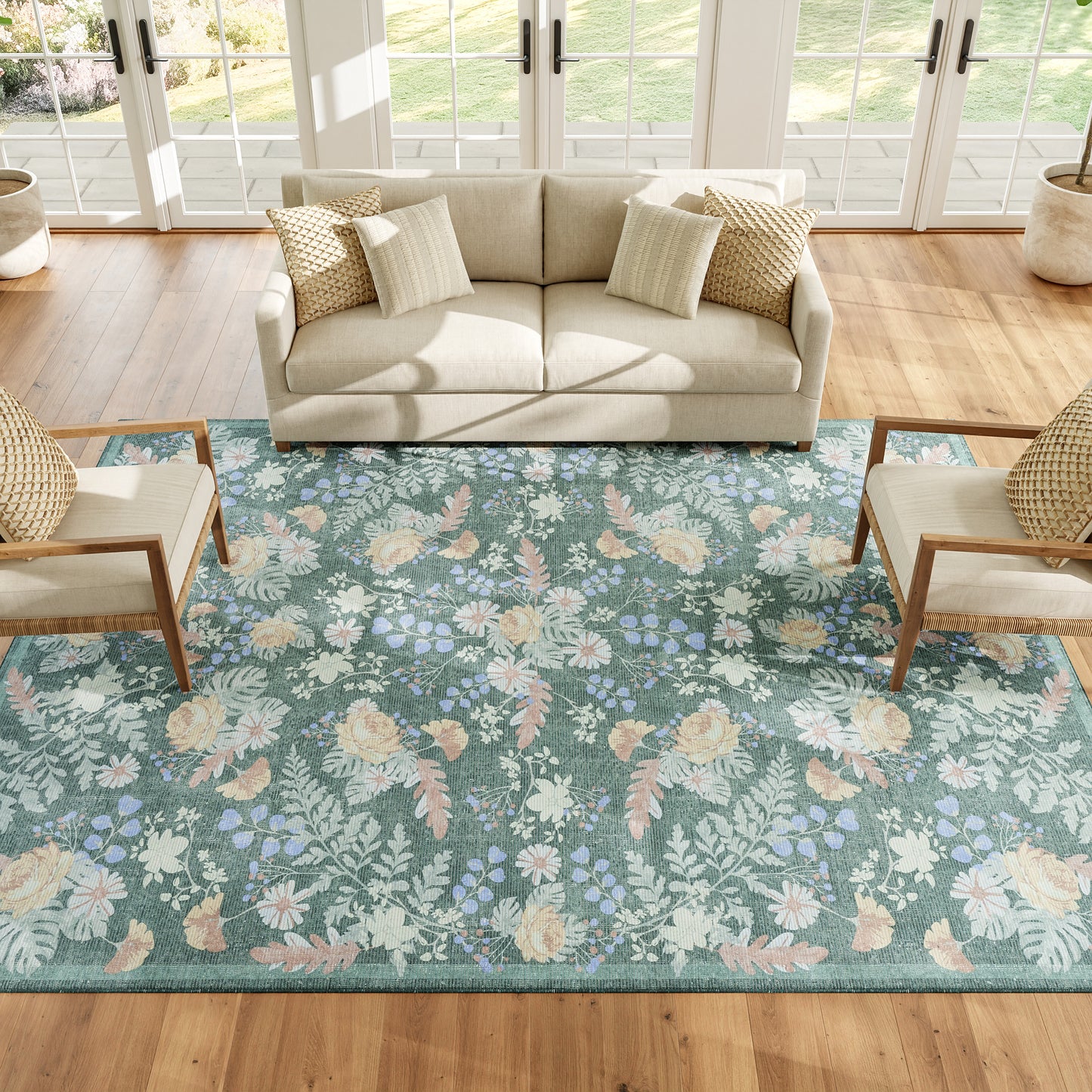 Nourison Home Botanical Washables  Green Multicolor  Contemporary