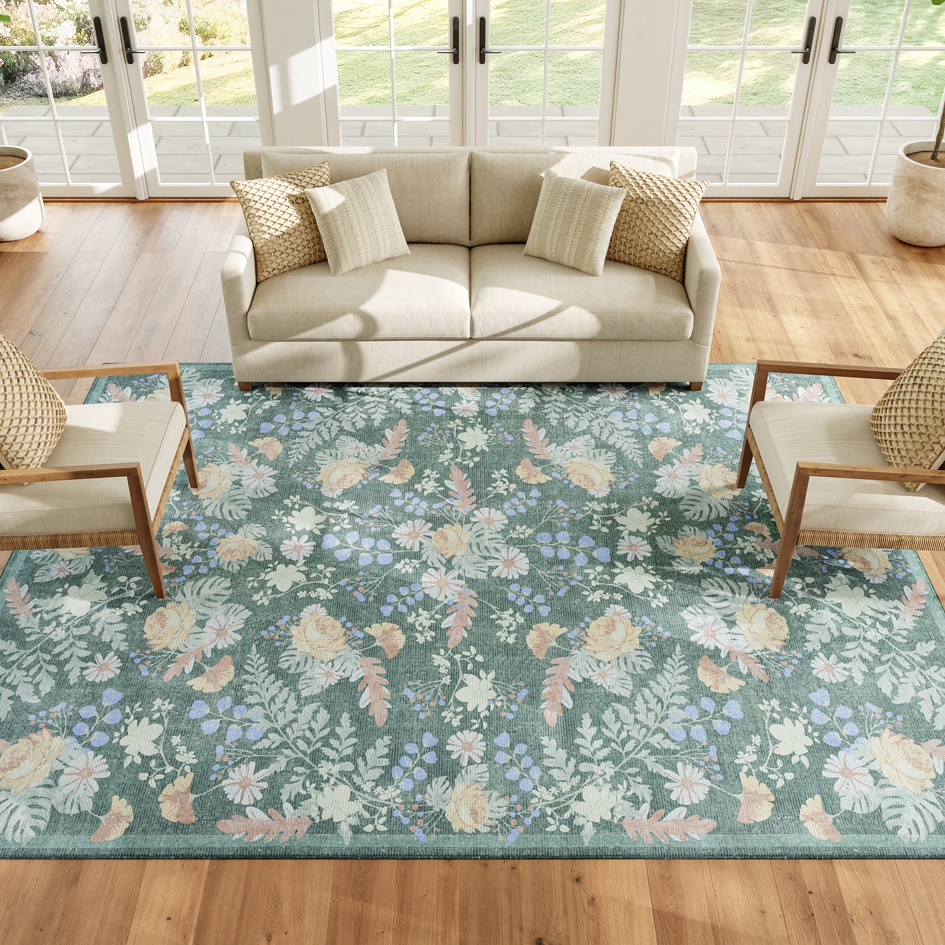 Nourison Home Botanical Washables  Green Multicolor  Contemporary