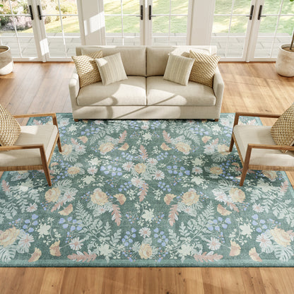 Nourison Home Botanical Washables  Green Multicolor  Contemporary