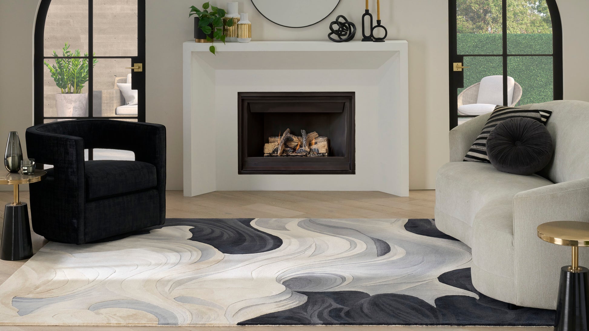 Nourison Home Prismatic  Ivory Black  Contemporary