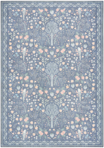 Nourison Home Botanical Washables BOT04 Blue Multicolor Contemporary Machine Woven Rug