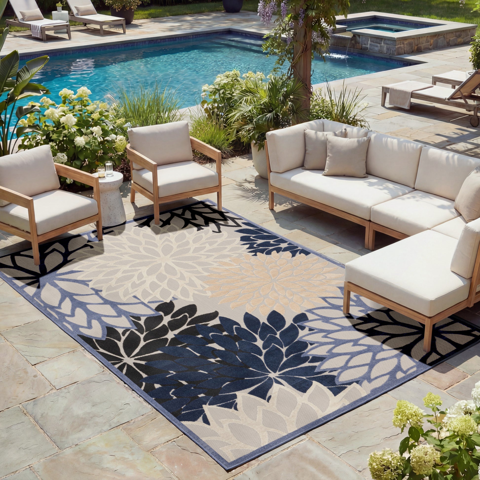 Nourison Home Aloha  Blue Multicolor  Contemporary