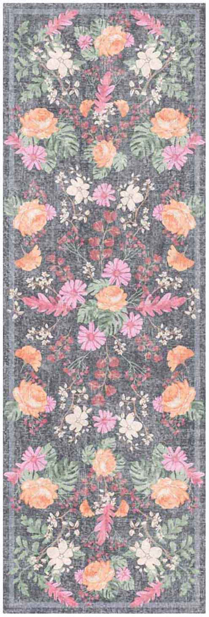 Nourison Home Botanical Washables BOT02 Charcoal Multicolor Contemporary Machine Woven Rug