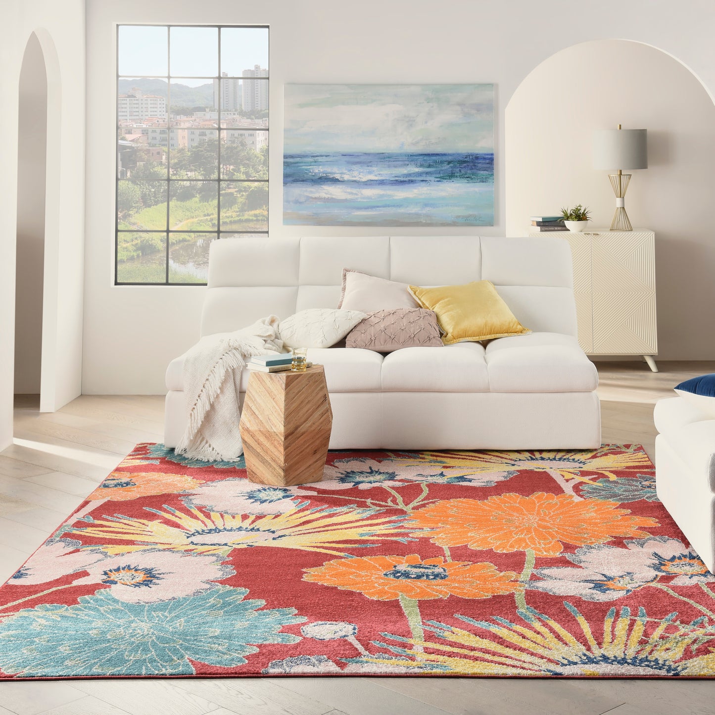 Nourison Home Allur  Red Multicolor  Contemporary