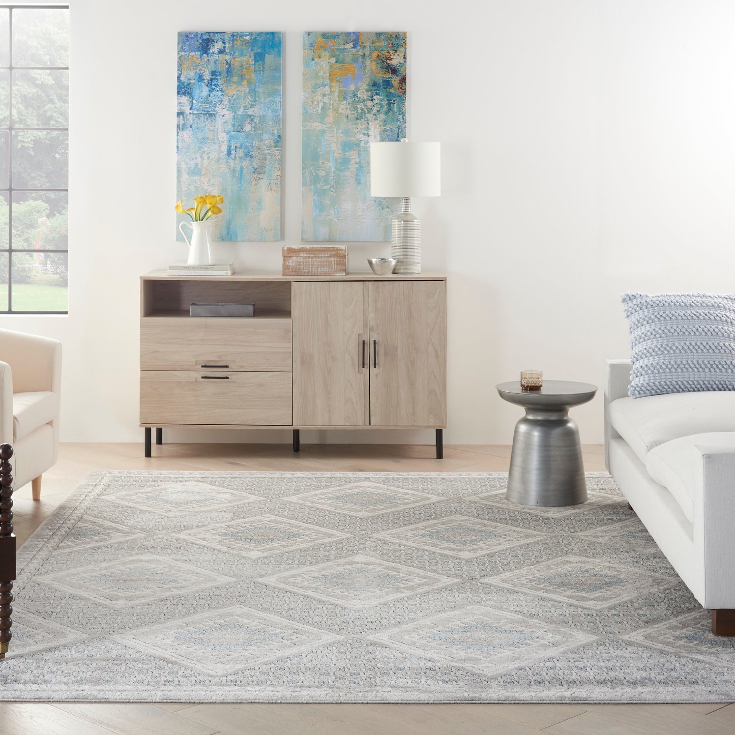 Nourison Home Quarry  Grey Ivory Blue  Contemporary