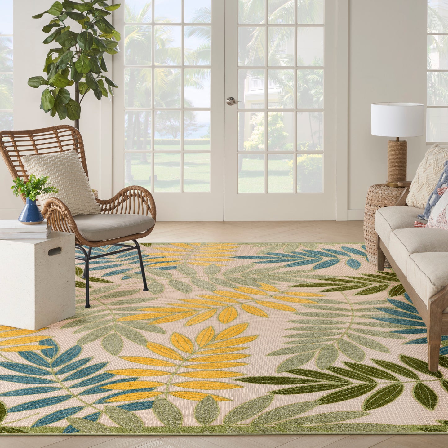 Nourison Home Aloha  Green Multicolor  Contemporary