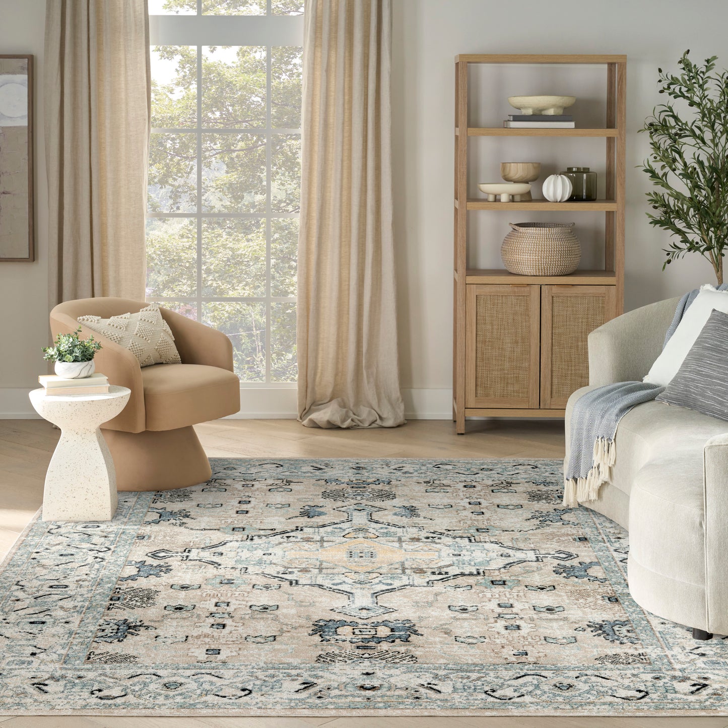 Nourison Home Washable Decor  Taupe Blue  Traditional