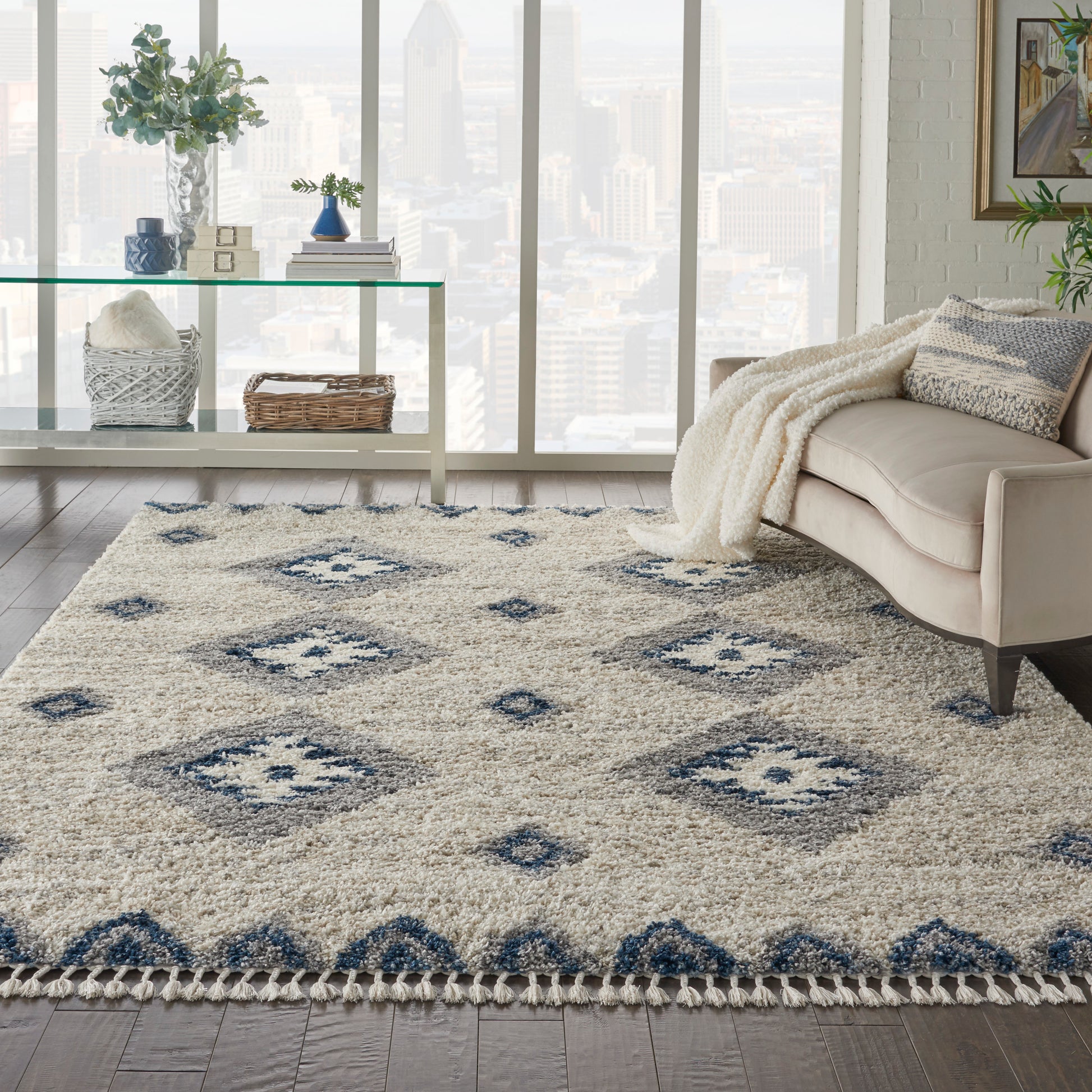 Nourison Home Oslo Shag  Ivory Blue  Contemporary