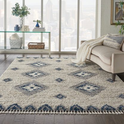Nourison Home Oslo Shag  Ivory Blue  Contemporary