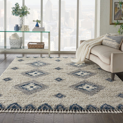 Nourison Home Oslo Shag  Ivory Blue  Contemporary