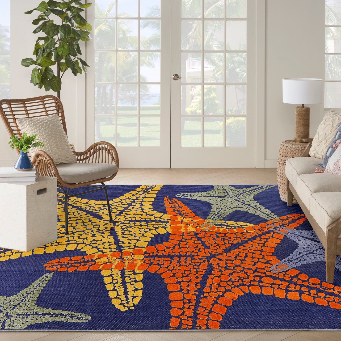 Nourison Home Aloha  Blue Multicolor  Contemporary