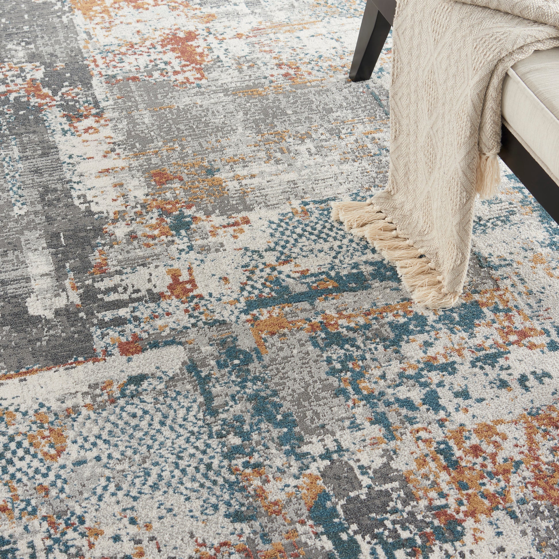 Nourison Home Tangra  Grey Multicolor  Contemporary