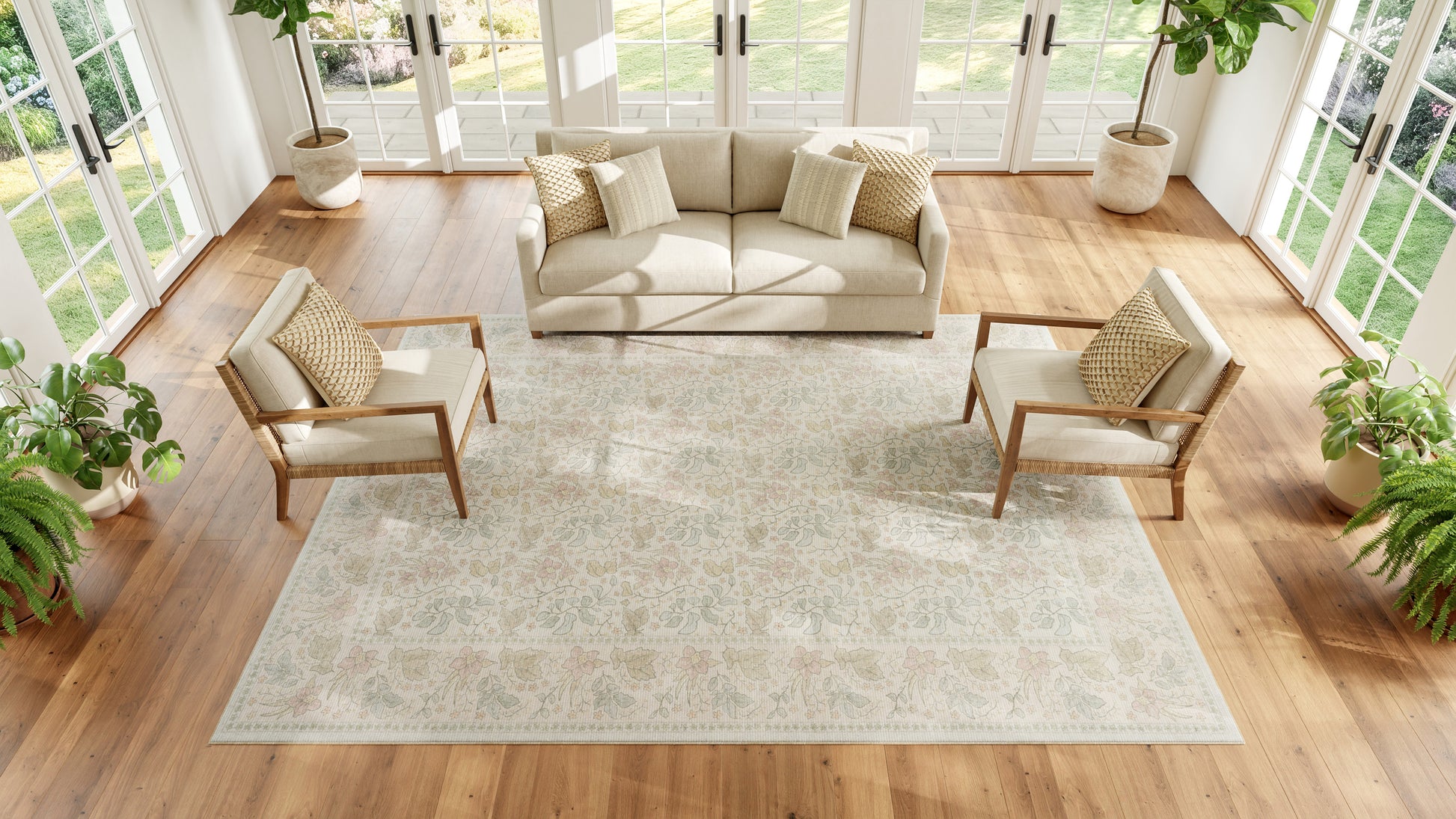 Nourison Home Botanical Washables  Beige Multicolor  Contemporary