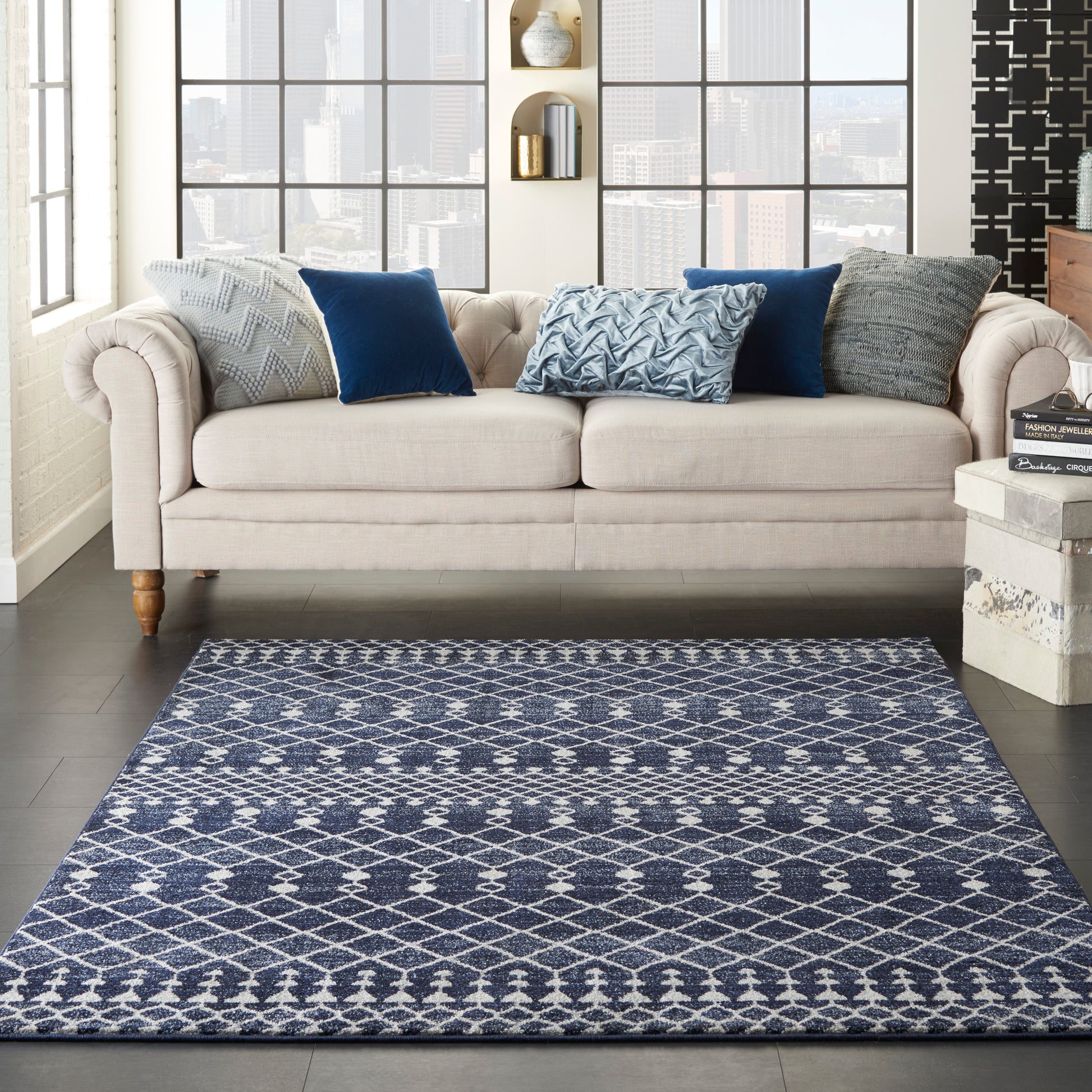 Nourison Home Palermo  Navy Grey  Contemporary