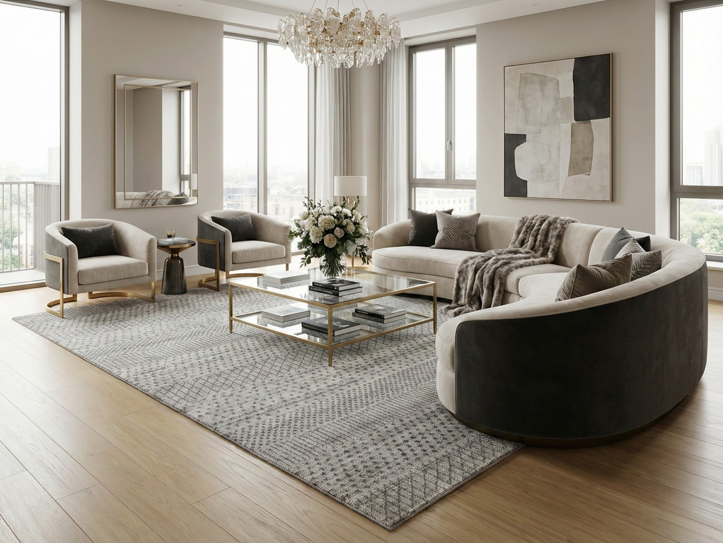 Artisan Marion  Ivory Silver Transitional Knotted Rug