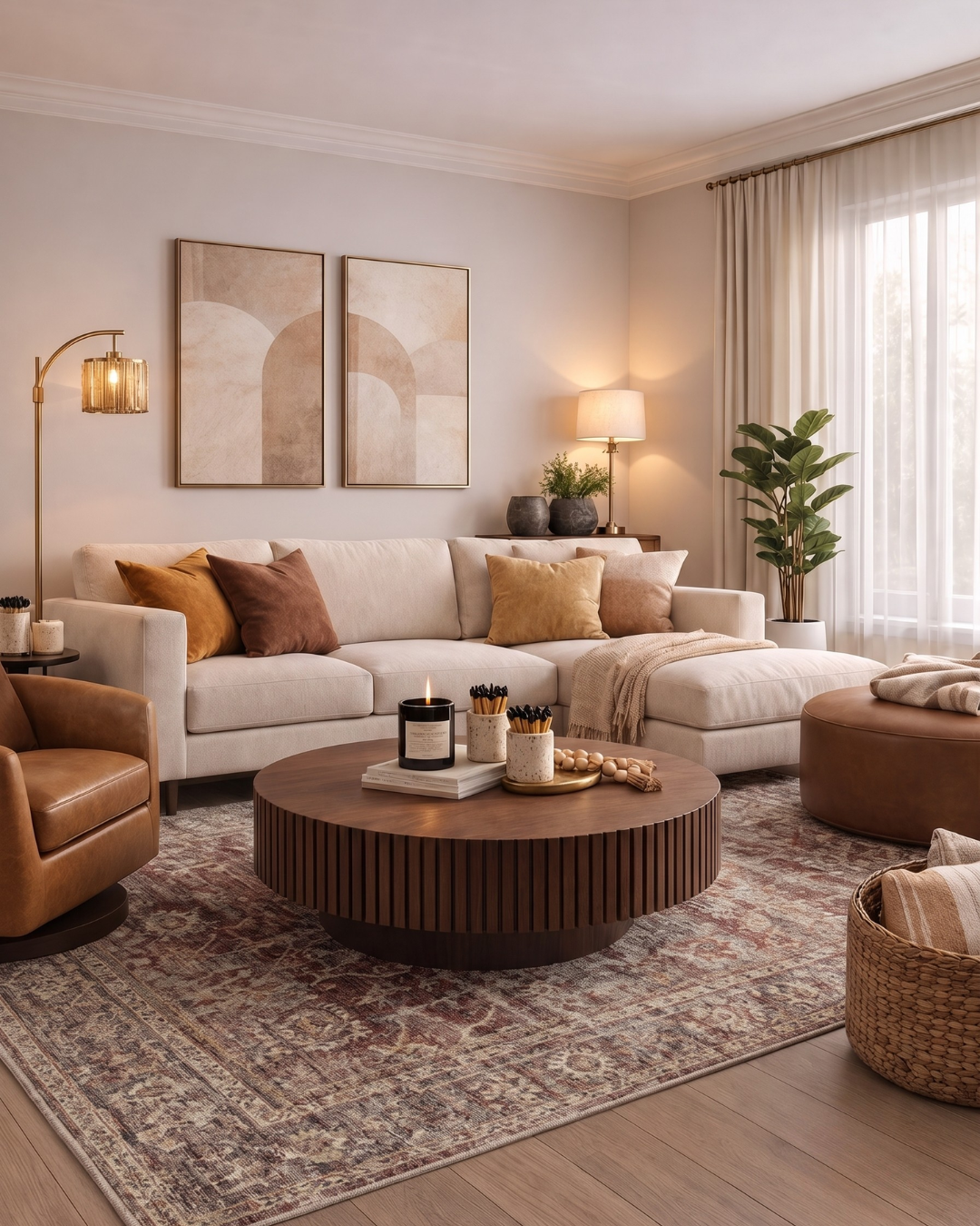 Amber Lewis x Loloi Georgie GER-06 Bordeaux Antique Living Room — Bordeaux antique area rug in a living room.
