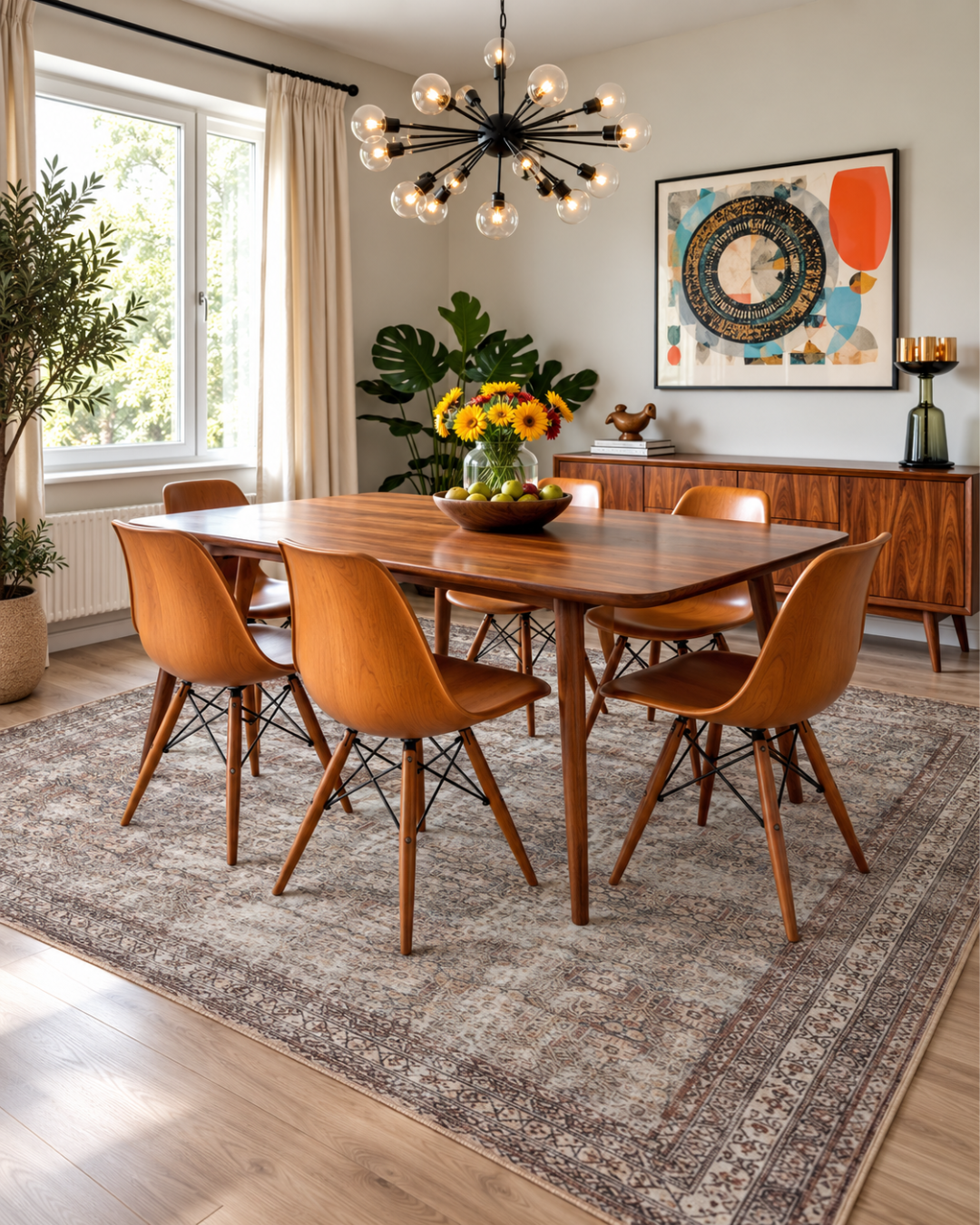 Amber Lewis x Loloi Georgie GER-10 Moss Bark Dining Room — Moss bark area rug in a Dining room.