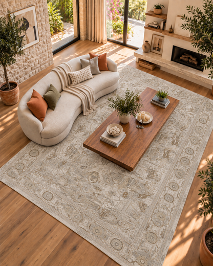 Amber Lewis x Loloi Honora HON-06 Grey Taupe Living Room
