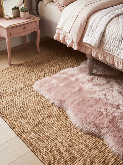 Artisan Natural Weave Ivory Style Shot — Textured ivory area rug beneath a cream sofa with a seated man in a sunlit living room.