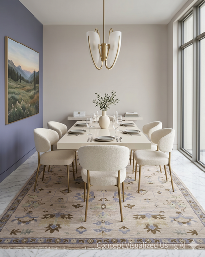 Artisan Blossom Beige Traditional Knotted Rug for Diningroom