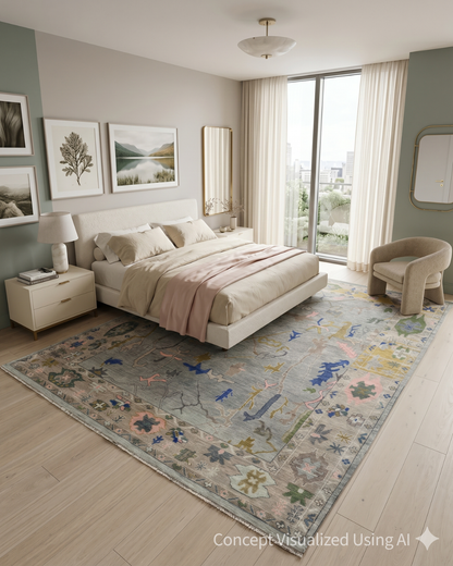 Artisan Blossom Lt.Grey Traditional Knotted Rug for Bedroom