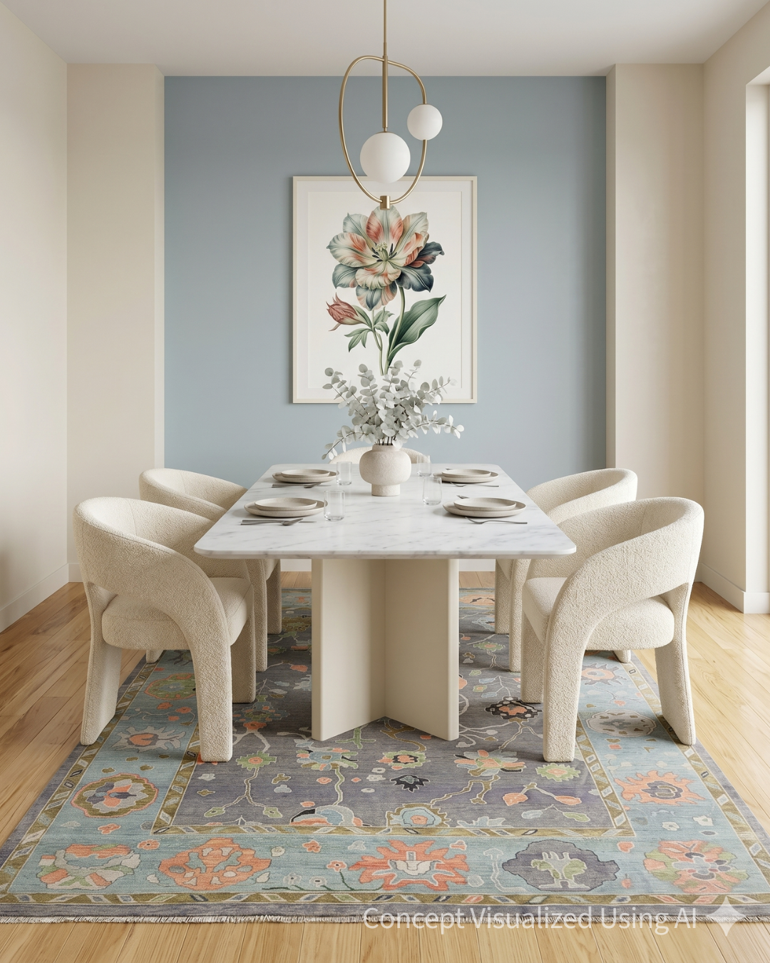 Artisan Blossom FB-536 Grey Traditional Knotted Rug for Diningroom