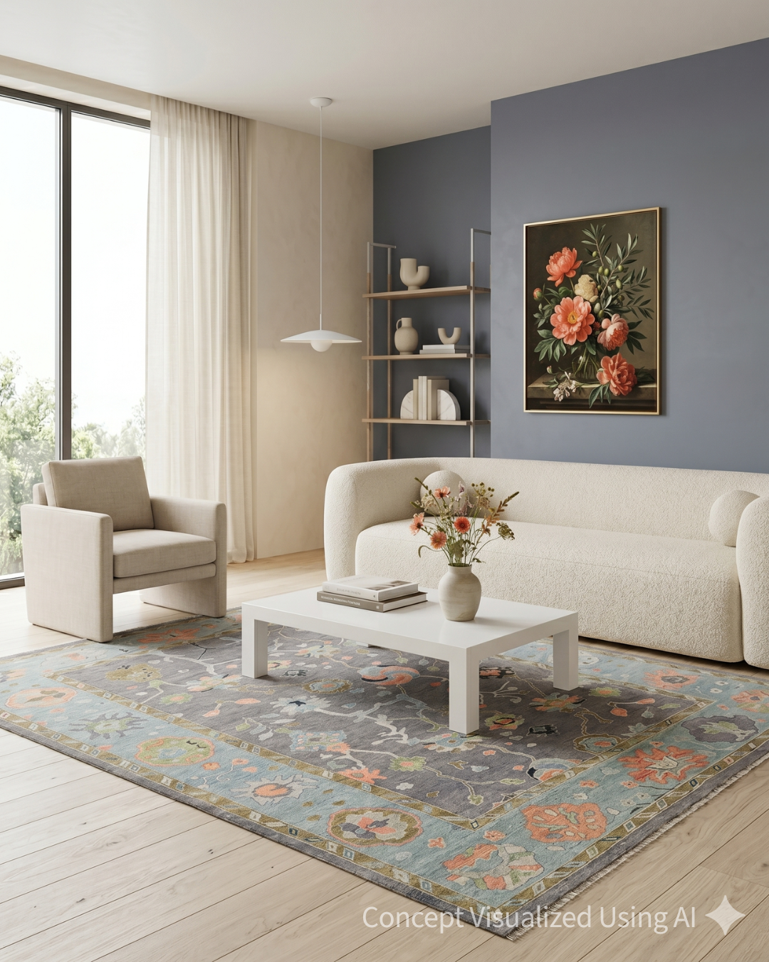 Artisan Blossom FB-536 Grey Traditional Knotted Rug for Livingroom