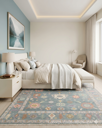 Artisan Blossom FB-548 Blue Traditional Knotted Rug for Bedroom